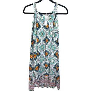 Spense Womens White Aztec Print‎ Dress Sz Large NWT Side Slit Coverup